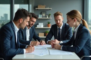 Groupe de professionnels d'affaires en réunion dans un bureau moderne