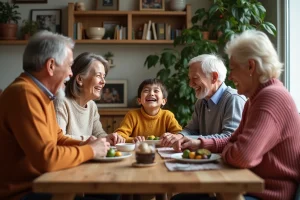 Famille multigenerational partageant un repas convivial