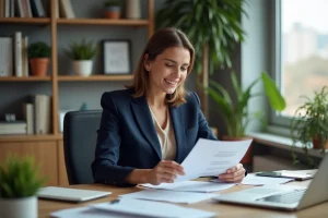 Femme d'affaires en bureau immobilier professionnel
