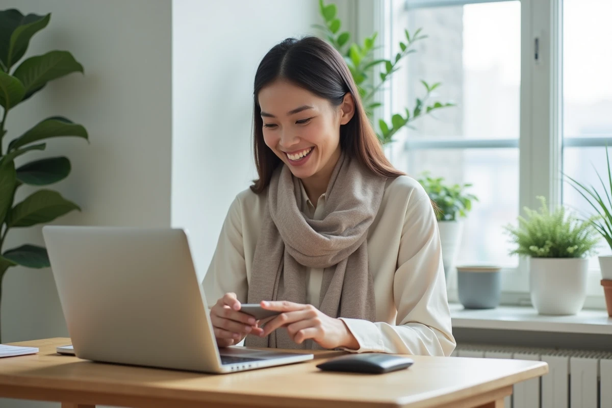 Femme souriante vérifiant un retrait d