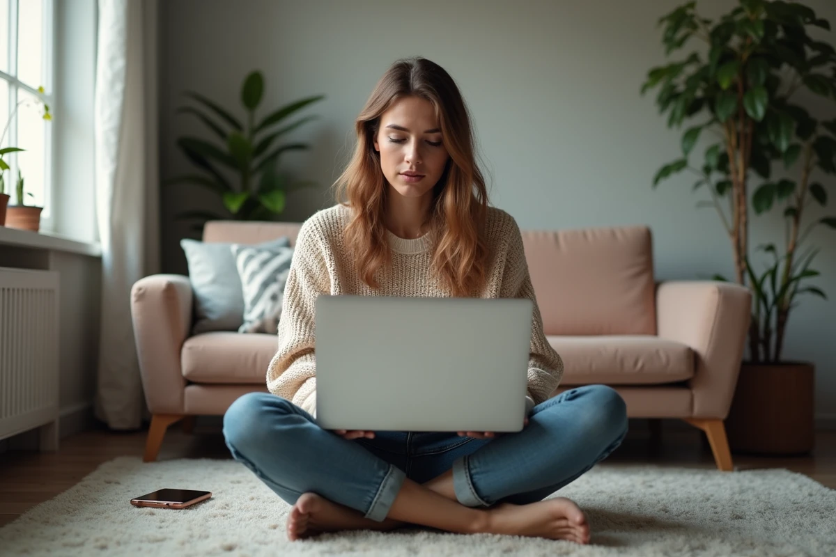 Femme résolvant une erreur Valorant sur son ordinateur portable