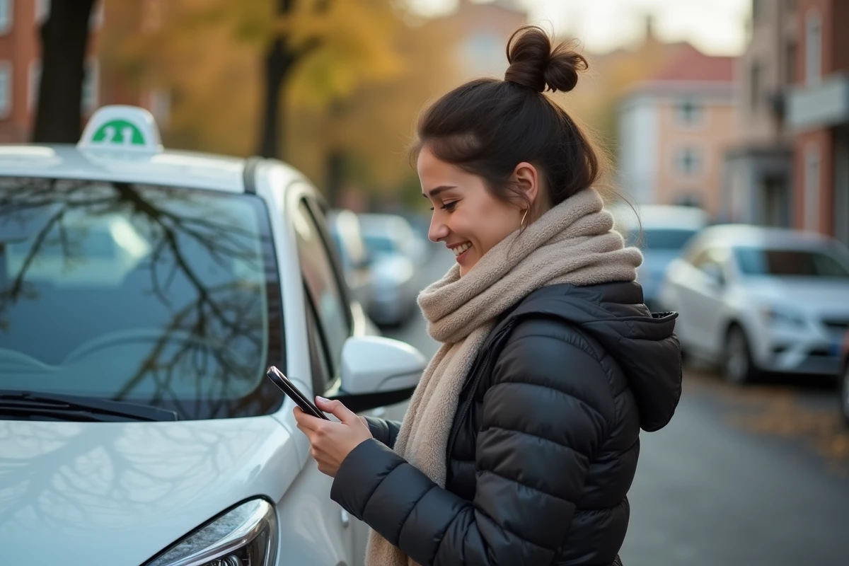 Jeune femme utilisant une application sur smartphone à côté d