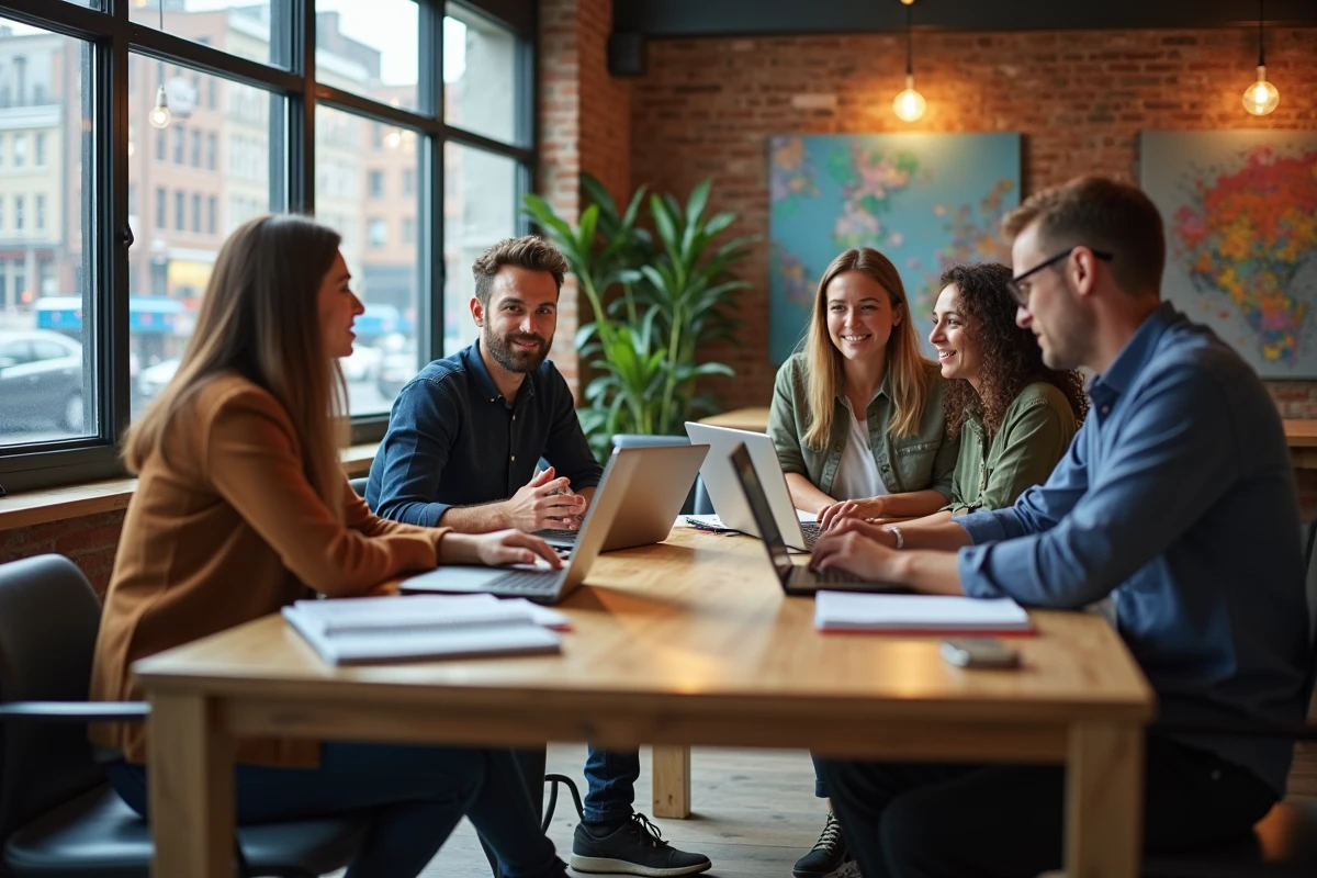 Groupe de professionnels en coworking en discussion