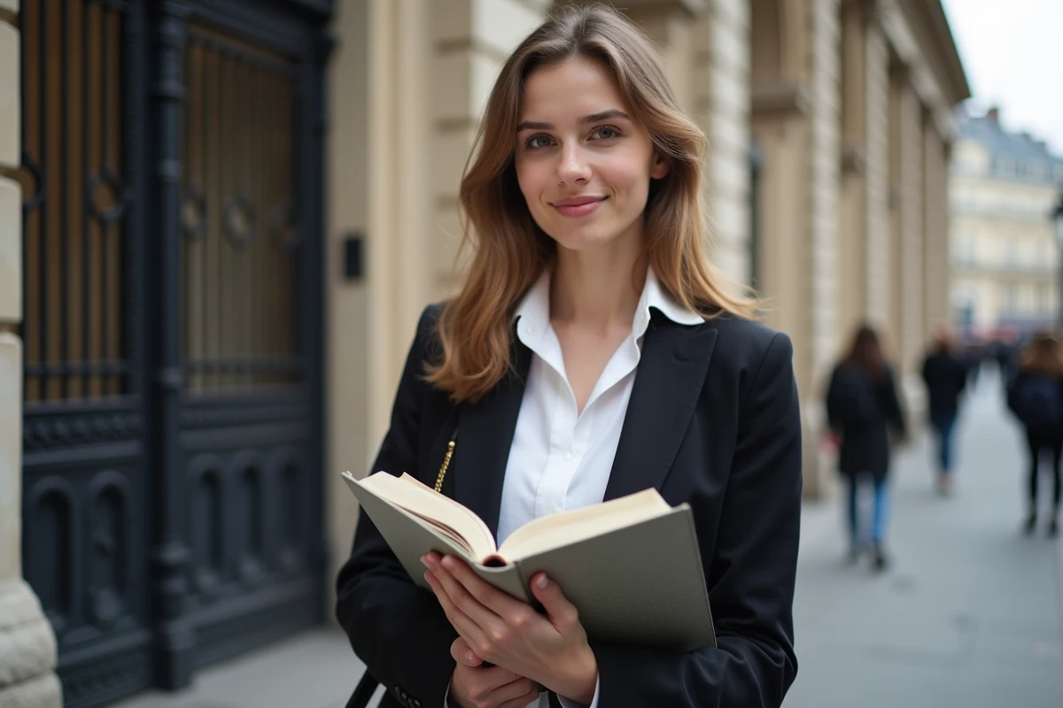 Jeune étudiante en droit devant le palais de justice de Paris