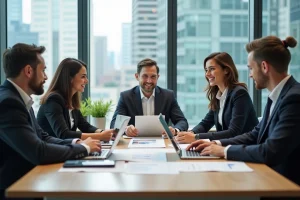 Groupe de professionnels en réunion dans un bureau moderne